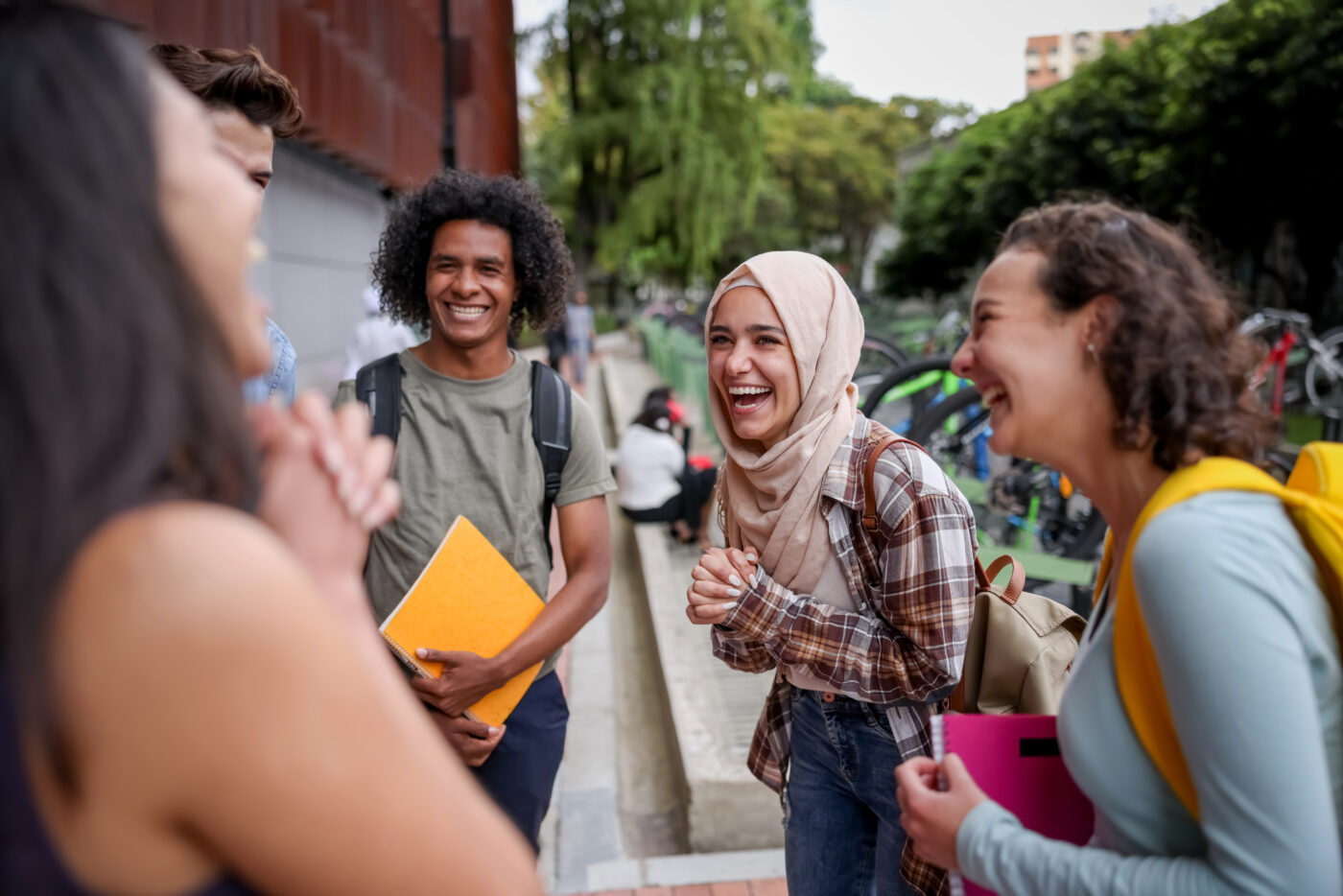 group of Gen Z students laughing